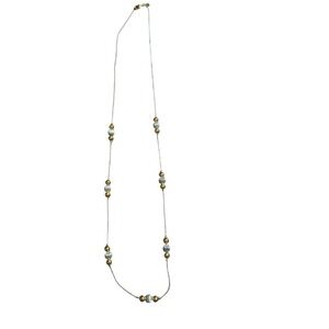 Vintage Premier Design Two Tone Ribbed Beaded Ball Station Necklace 28" Signed